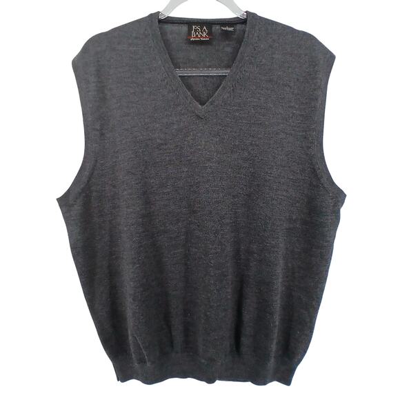 Jos A. Bank Gray Merino Wool Pull Over Sweater Vest Mens LG Old Money Minimalist - Picture 1 of 7